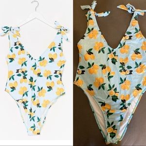 Nasty Gal lemon gingham print high cut one piece swimsuit